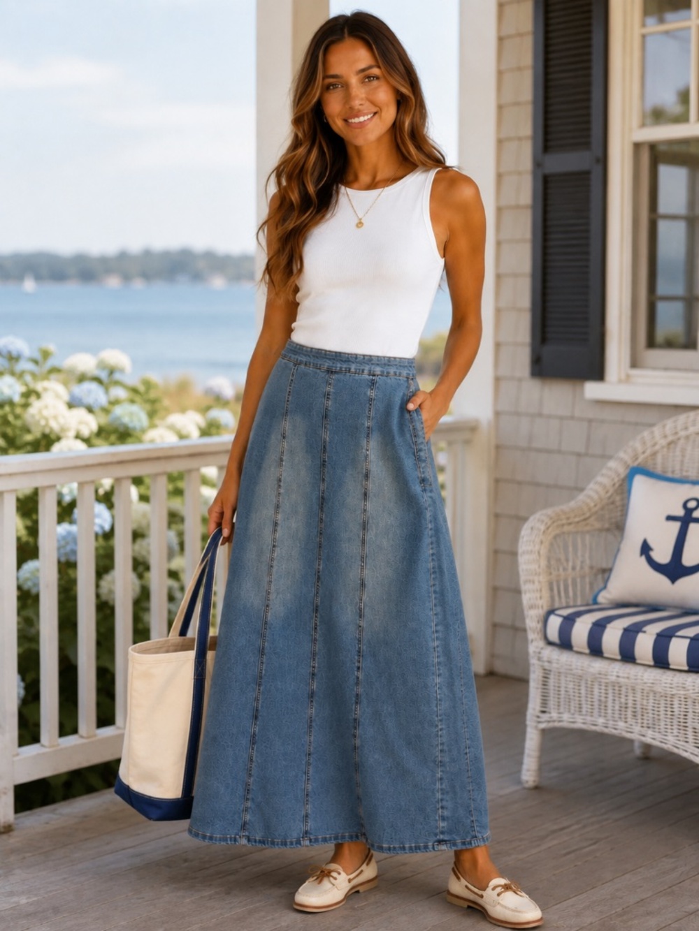 Vila ASOS maxi denim/jean skirt 6 medium wash stretch no slit contemporary